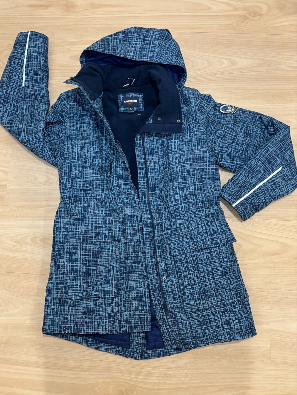 Lands’ End Women’s Squall Waterproof Coat Jacket Navy Blue Fleece Size S/T 6-8